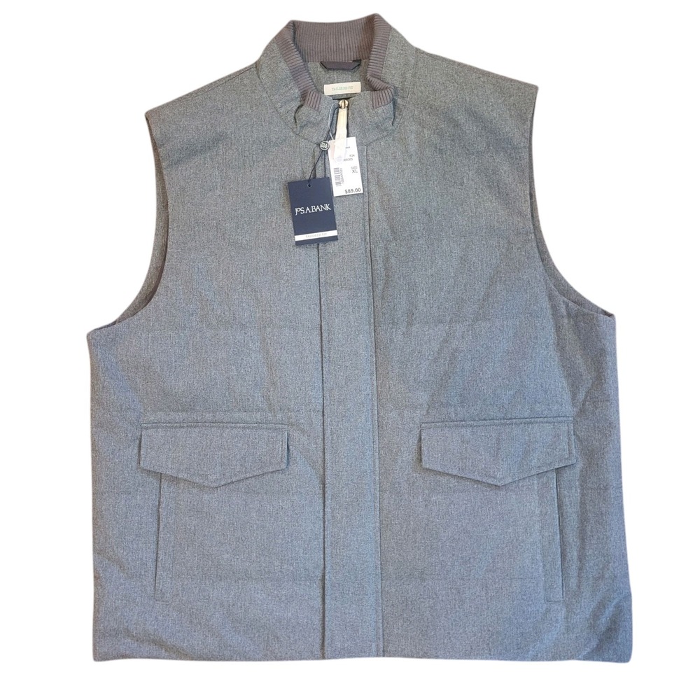 Jos A Banks Vest XL Gray Quilted Tailored Fit  Full Zip‎ Waistcoat